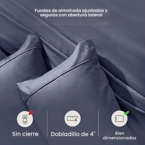 Vista 4 de Fundas de almohada de algodón de 400 hilos 13 - Azul índigo polvoriento