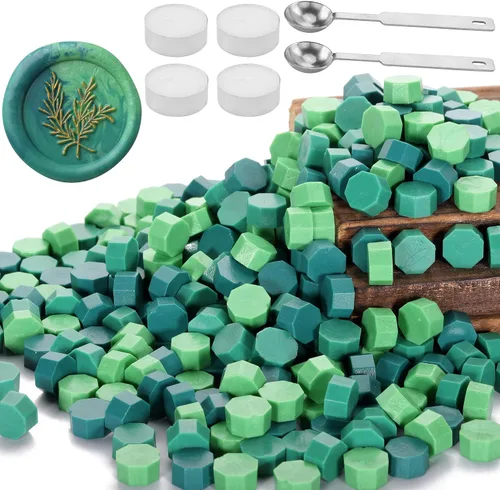 Vista 14 de Yoption - Juego de 300 cuentas de cera octágona, con 2 cucharas de fusión y 4 velas para sobres de invitación de boda, envoltura de regalo (negro)