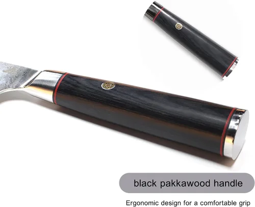 Vista 5 de Miyake Cuchillo de chef japonés Gyuto de 7.5 pulgadas, cuchillo de cocina afilado de acero inoxidable 9Cr18MoV con mango G10 y madera de Pakkawood
