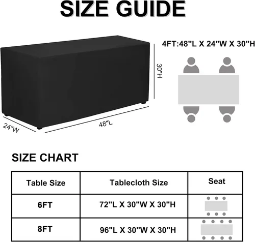Vista 7 de PLOYMONO Mantel ajustable negro, paquete de 2 manteles para mesa rectangular de 4 pies, (48 x 24 pulgadas), mantel de tela de poliéster para ferias