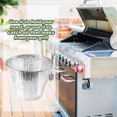 Vista 4 de meekoo Bandeja de revestimiento de cubo de grasa, 50 piezas de papel de aluminio, accesorios de parrilla para atrapar grasa, plateado, desechable