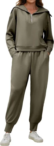 Vista 5 de MISSACTIVER Women 2 Piece Outfits Long Sleeve Tracksuit Lapel Half Zip Pullover and Cinch Bottom Sweatpants Set Sweatsuits