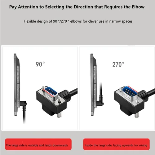 Vista 8 de DB9 macho a hembra RS232 Cable serial, doble ángulo recto 90 grados 9 pines COM extensión de puerto para PC, industrial, CNC y sistemas POS Niquelado