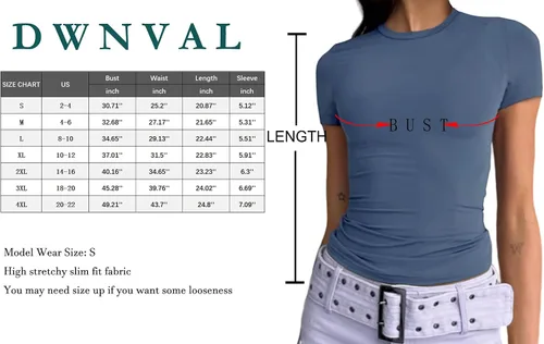 Vista 4 de Dwnval Camisetas básicas sexys para mujer, blusas de verano de manga corta con cuello redondo y ajuste entallado