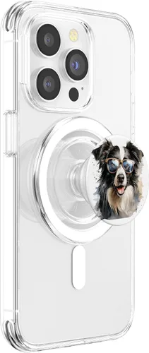 Vista 3 de Lentes con diseño de acuarela Border Collie PopSockets MagSafe PopGrip para iPhone