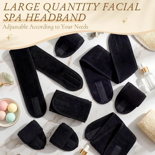 Vista 6 de Tigeen 80 diademas faciales de spa ajustables a granel, para mujeres, niñas, adultos, cuidado de la piel, maquillaje, ducha, lavado de cara (negro)