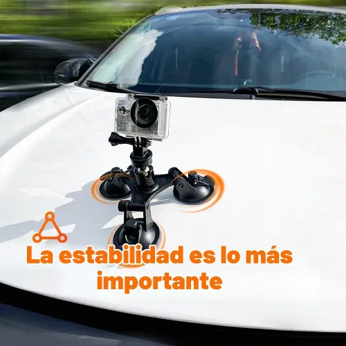 Vista 2 de Soporte de triple ventosa para cámara de acción para parabrisas de automóvil con cabeza roscada de 1/4, trípode de 360 grados y tornillo para DJI