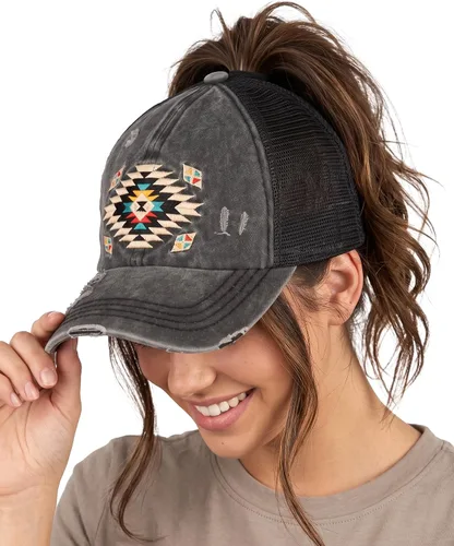 Vista 117 de Funky Junque - Sombrero de cola de caballo para mujer, gorra de béisbol con ajuste ajustable y cola de caballo alta cruzada para uso diario Paquete
