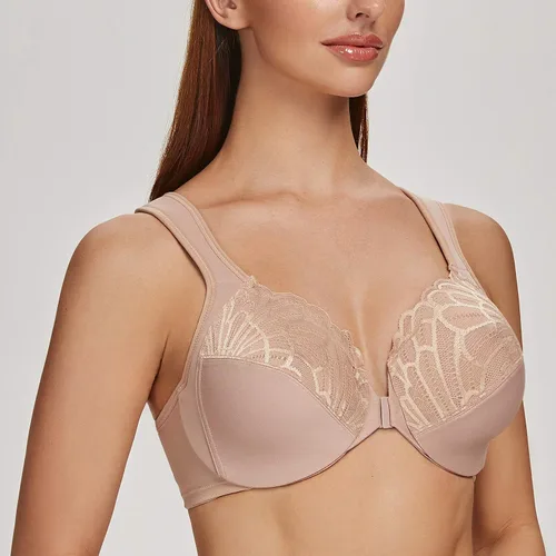 Vista 3 de MELENECA Sujetadores de cierre frontal para mujer, talla grande, con aros, sin forro, correa de cojín de encaje