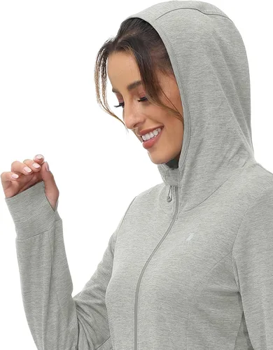 Vista 40 de TBMPOY Chaquetas con capucha y protección solar UPF 50+ para mujer, ligeras, de manga larga, para senderismo, exteriores, con cremallera completa