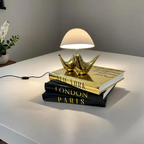 Vista 7 de Libros decorativos para decoración del hogar con pequeñas estatuas de pájaros doradas, decoración del hogar dorada, decoración de libros de mesa