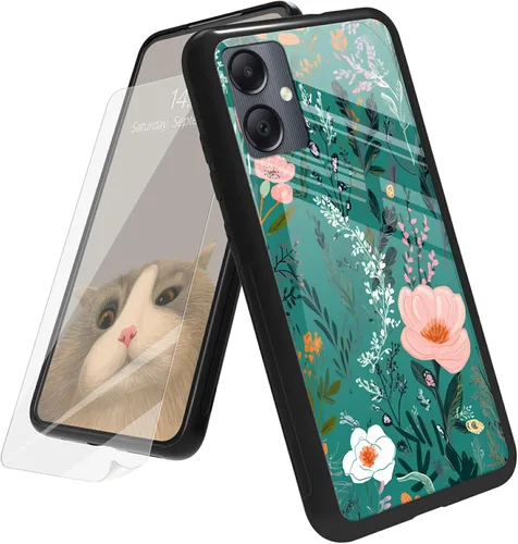 Vista 97 de Funda para Samsung Galaxy A12 5G con protector de pantalla, parte trasera de vidrio templado + TPU de silicona suave que absorbe los golpes