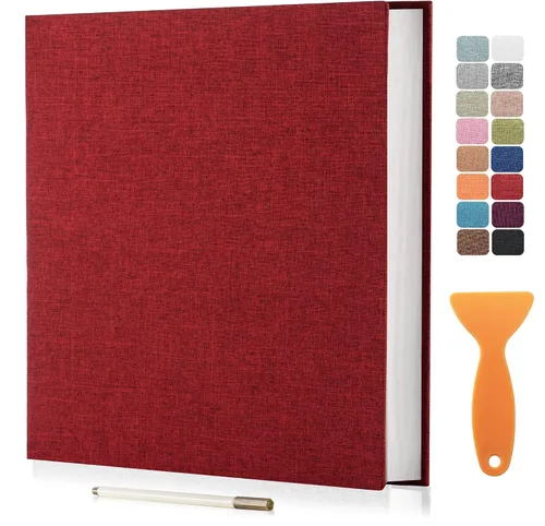 Vista 25 de Álbum autoadhesivo para fotos de 4 x 6 pulgadas, álbum de recortes con cubierta de lino magnética, 30 páginas adhesivas en blanco, para familiares