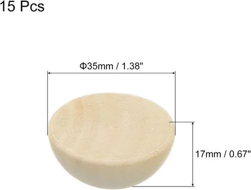 Vista 2 de uxcell 15 cuentas de media madera, bolas de hemisferio sin terminar de 1.38 pulgadas redondas de madera natural para manualidades, adornos