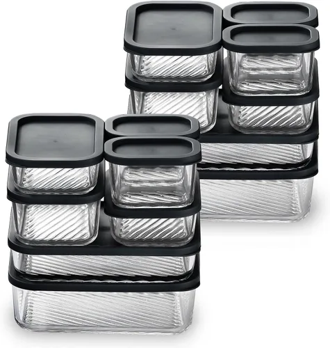 Vista 10 de EATEX Paquete de 6 recipientes de vidrio para preparación de comidas con base ranurada, 6 recipientes de almacenamiento de vidrio apilables sin BPA