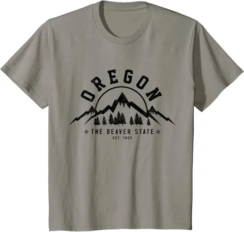 Vista 25 de Oregon The Beaver State Est. 1859 Vintage Mountains - Camiseta de regalo, gris, S