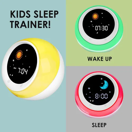 Vista 2 de Reloj despertador para niños, entrenador de sueño infantil con luz nocturna, máquina de sonido de sueño y temporizador de sueño