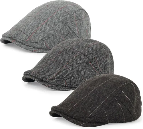 Vista 15 de 3 piezas de gorra Newsboy de algodón para hombre, gorra plana ajustable genial
