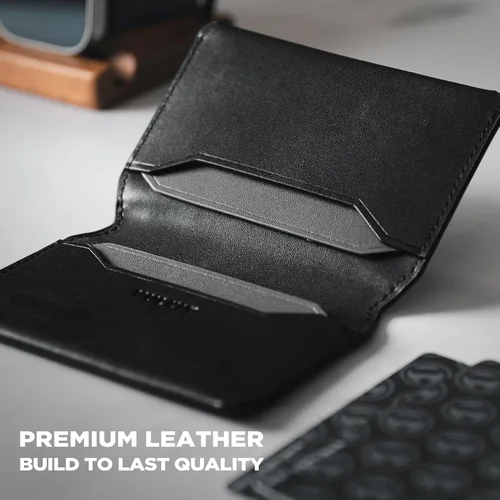 Vista 6 de VULKIT Portafolios de cuero con bloqueo RFID delgado minimalista con cierre magnético tarjetero de tarjetas de crédito con bolsillo frontal, Negro