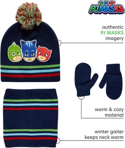 Vista 2 de PJ Masks Conjunto de tres piezas de gorro de invierno guantes y bufanda polaina
