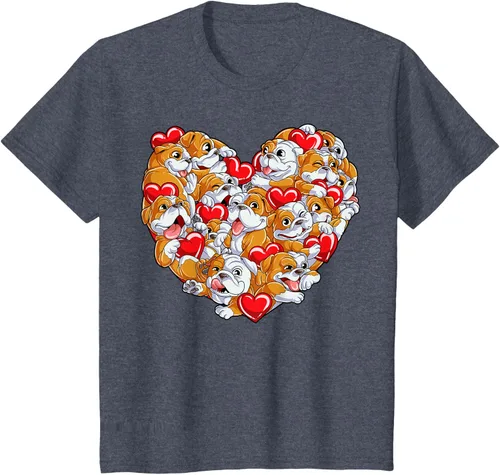Vista 46 de Camiseta inglesa para el día de San Valentín con diseño de corazón y perro amante de los niños Negro