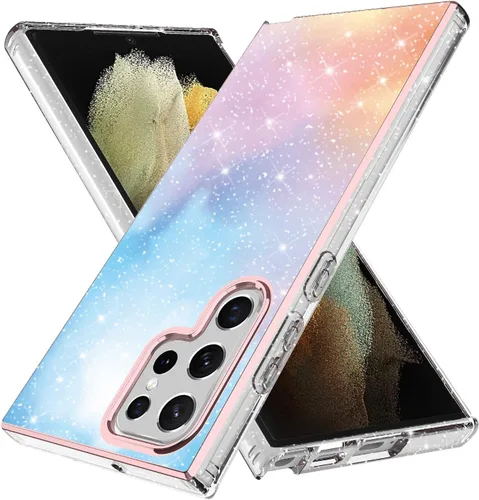 Vista 6 de Funda compatible con Samsung Galaxy S23, con purpurina brillante láser azul rosa ultra transparente a prueba de golpes para Samsung Galaxy S23