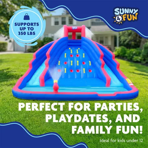 Vista 4 de Sunny & Fun Ultra Climber - Parque inflable de tobogán acuático – Resistente para diversión al aire libre – Pared de escalada, dos toboganes