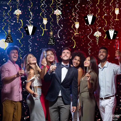 Vista 6 de KatchOn, Remolinos colgantes de Feliz Año Nuevo 2026 – Paquete de 30, NO DIY Suministros para fiesta de Año Nuevo 2026 Decoraciones de Año Nuevo