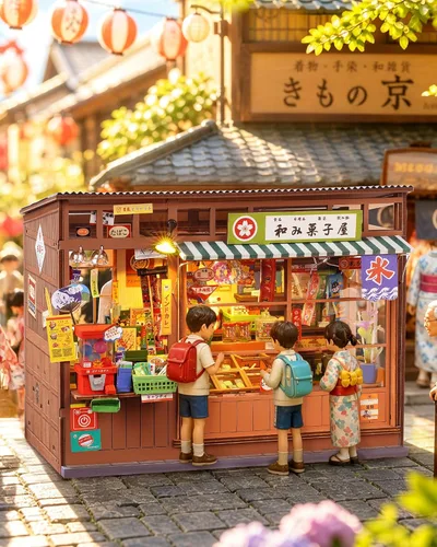 Vista 4 de Rolife Kit de rincón de libros, kit de casa de muñecas en miniatura para adultos, rompecabezas de madera 3D con temática de tienda general japonesa