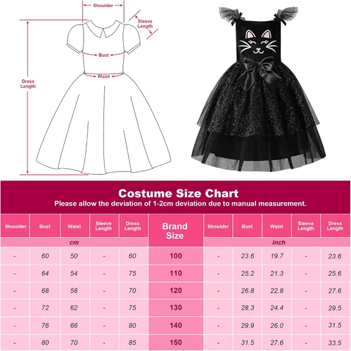 Vista 4 de ReliBeauty Disfraz de gato negro para niñas, disfraz de gatito, vestido de Halloween con accesorios