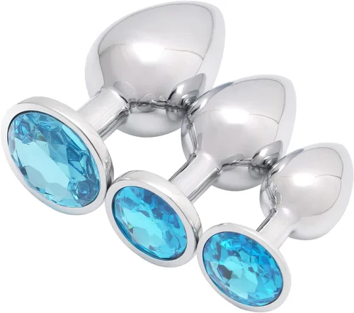 Vista 13 de AKStore 3 tapones anales fetiches de acero inoxidable con diseño de joyas lujosas para fantasías sexuales de bondage, tamaños grande, mediano y Negro