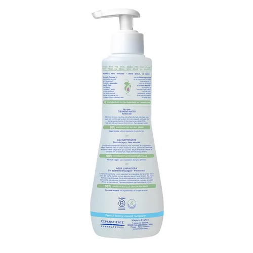 Vista 2 de Mustela Agua limpiadora para bebés, agua micelar sin enjuague, con aguacate natural y aloe vera, para cara, cuerpo y pañal del bebé, paquete de 1