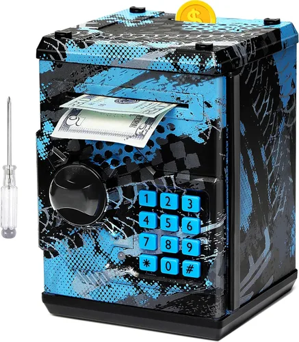 Vista 12 de Alcancía de cajero automático para niños y niñas, Vcertcpl - Mini alcancía de monedas con contraseña, caja de ahorro con agarre automático