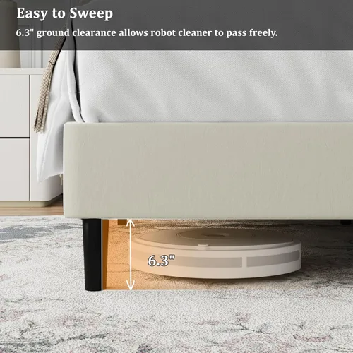Vista 7 de IOILORI Base de cama tamaño matrimonial con cabecera tapizada de terciopelo, listones de madera resistentes, sin caja de resortes, sin ruido, fácil