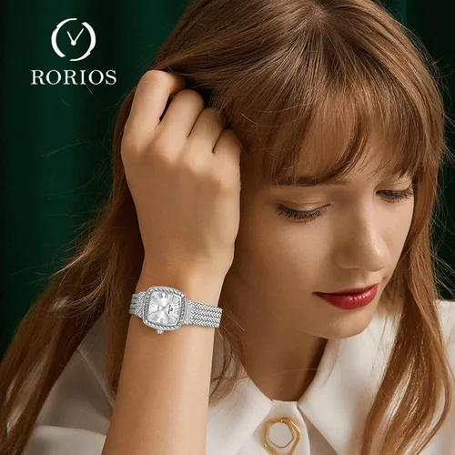 Vista 2 de RORIOS Relojes de mujer con esfera cuadrada, reloj analógico de cuarzo para damas y niñas con correa de acero inoxidable
