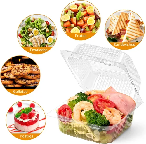 Vista 7 de Zezzxu - Recipientes desechables cuadrados para tartas con tapas con bisagras, paquete de 50