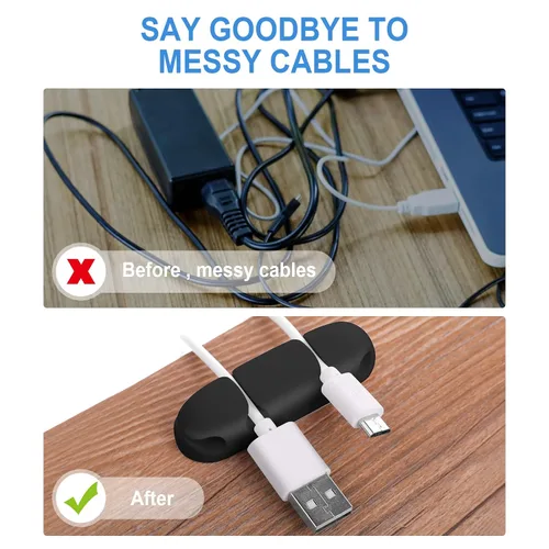 Vista 4 de WLLHYF Clips para cables, 3 unidades, organizador de cables, soportes de gestión de cables, arnés de cables de silicona de 4 agujeros, accesorio