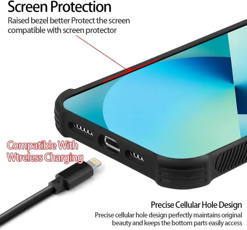 Vista 6 de KANGHAR - Funda compatible con iPhone 14, diseño de leopardo negro, textura de neumático antideslizante, a prueba de golpes, funda protectora