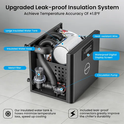 Vista 5 de BAOSHISHAN Enfriador de inmersión en frío de 1/3 HP para bañeras de hielo, con filtro y bomba integrados, fácil instalación con mangueras aisladas