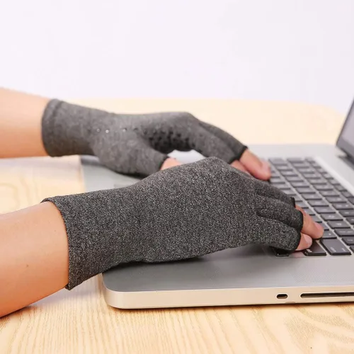 Vista 4 de Guantes de compresión de artritis para hombres y mujeres, guantes de artritis sin dedos