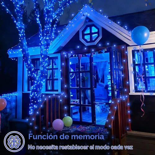 Vista 7 de QITONG Paquete de 2 tiras de luces solares azules para exteriores, impermeables, cada 33 pies, 100 luces LED de Navidad, 8 modos de cable verde