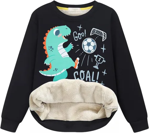 Vista 9 de Gihuo Sudadera unisex de invierno para niños y niñas, con forro de sherpa, cuello redondo, sudadera de forro polar casual para otoño Negro