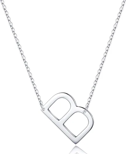 Vista 17 de S925 Sterling Silver Sideways Initial Necklaces for Women, Dainty Hypoallergenic Sterling Silver Letter A-Z Pendant Necklace Silver Sideways Initial