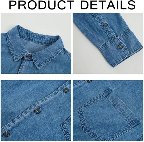 Vista 4 de Runcati Mens Denim Shirt Long Sleeve Casual Button Up Regular Fit Jean Work Durable Shirt with Chest Pocket