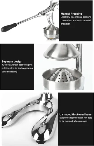 Vista 4 de Exprimidor profesional de cítricos, exprimidor de limón de prensa de mano, exprimidor de naranja manual resistente de acero inoxidable con base