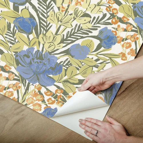 Vista 5 de Bright Multi Moody June Blooms - Papel tapiz para despegar y pegar, color azul