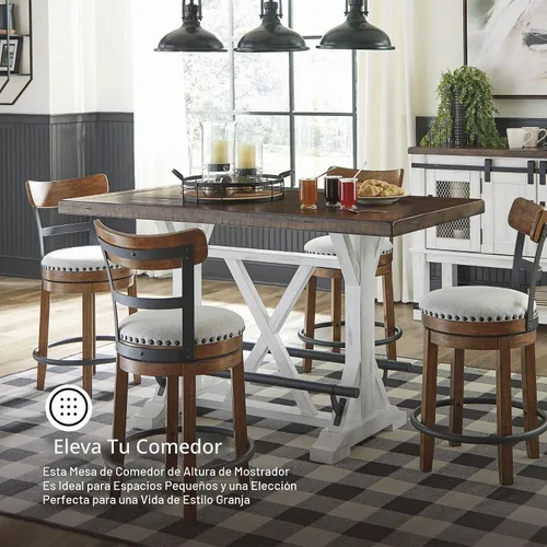 Vista 6 de Signature Design by Ashley Valebeck - Mesa de comedor de altura de mostrador de 36 pulgadas estilo rústico de granja de dos tonos – Marrón/Blanco