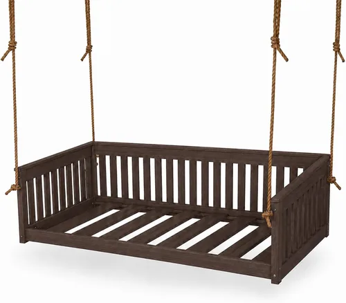 Vista 20 de Amish Twin Poly Lumber Wood Hanging Daybed, Antique Mahogany, USA Made Deep Seating Mission Collection HDPE Poly Lumber Twin Daybed with Rope