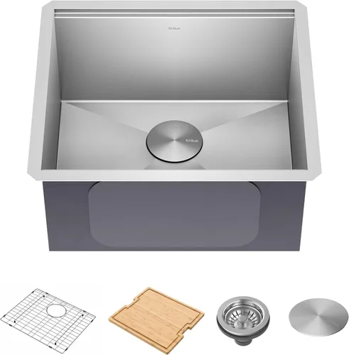 Vista 8 de KRAUS Kore KWU1101-17-PGM - Fregadero de cocina con estación de trabajo de 17 pulgadas con cuenco individual en PVD, de acero inoxidable de calibre