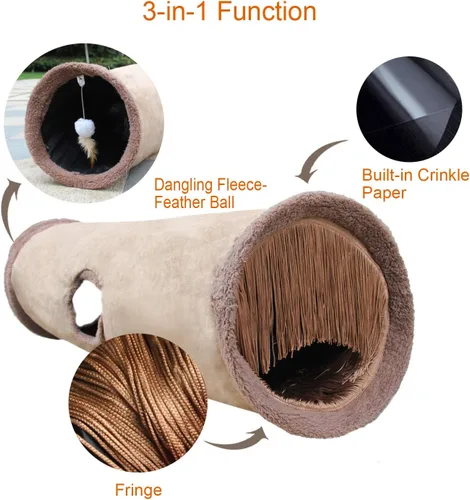 Vista 3 de Petest Túnel plegable para gatos, tubo de juego para mascotas, túnel arrugado con juguetes para gatos, longitud 35 pulgadas de diámetro 9.7 pulgadas